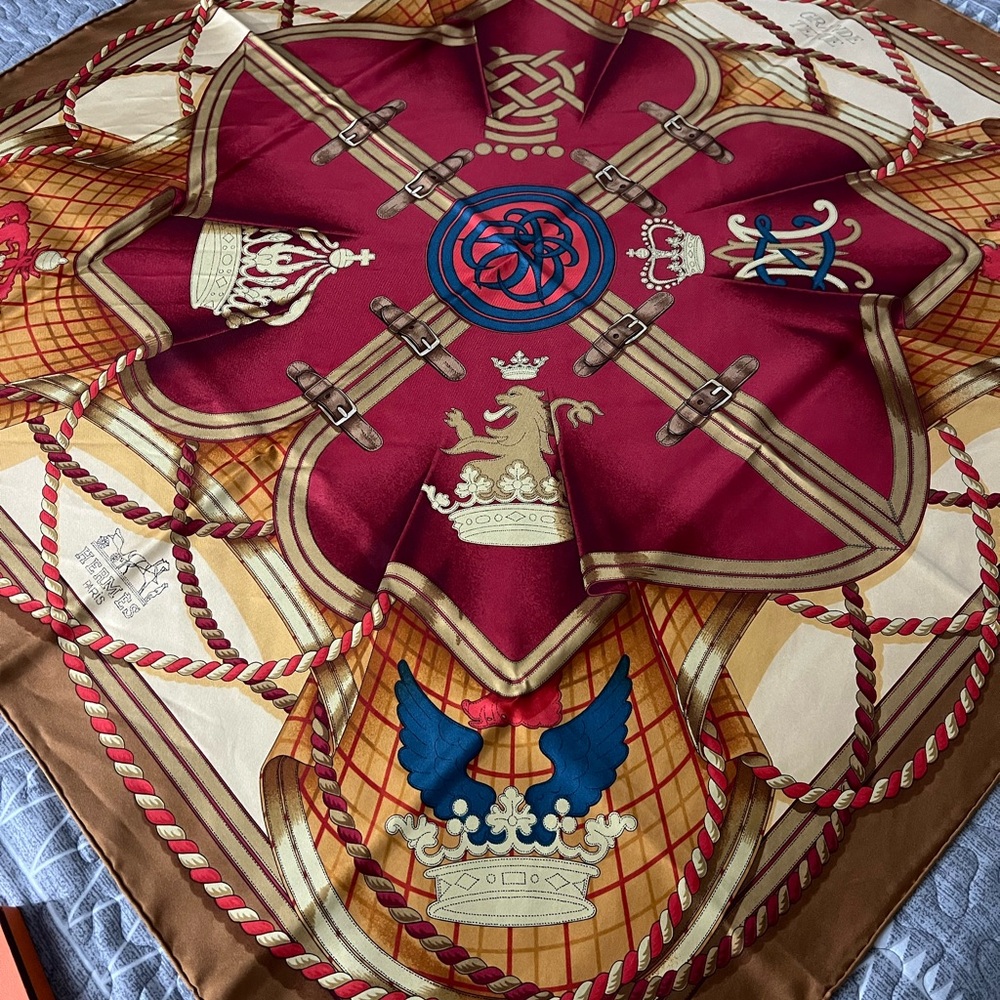 Hermes Gold and Red Silk Scarf - Picture 3 of 9